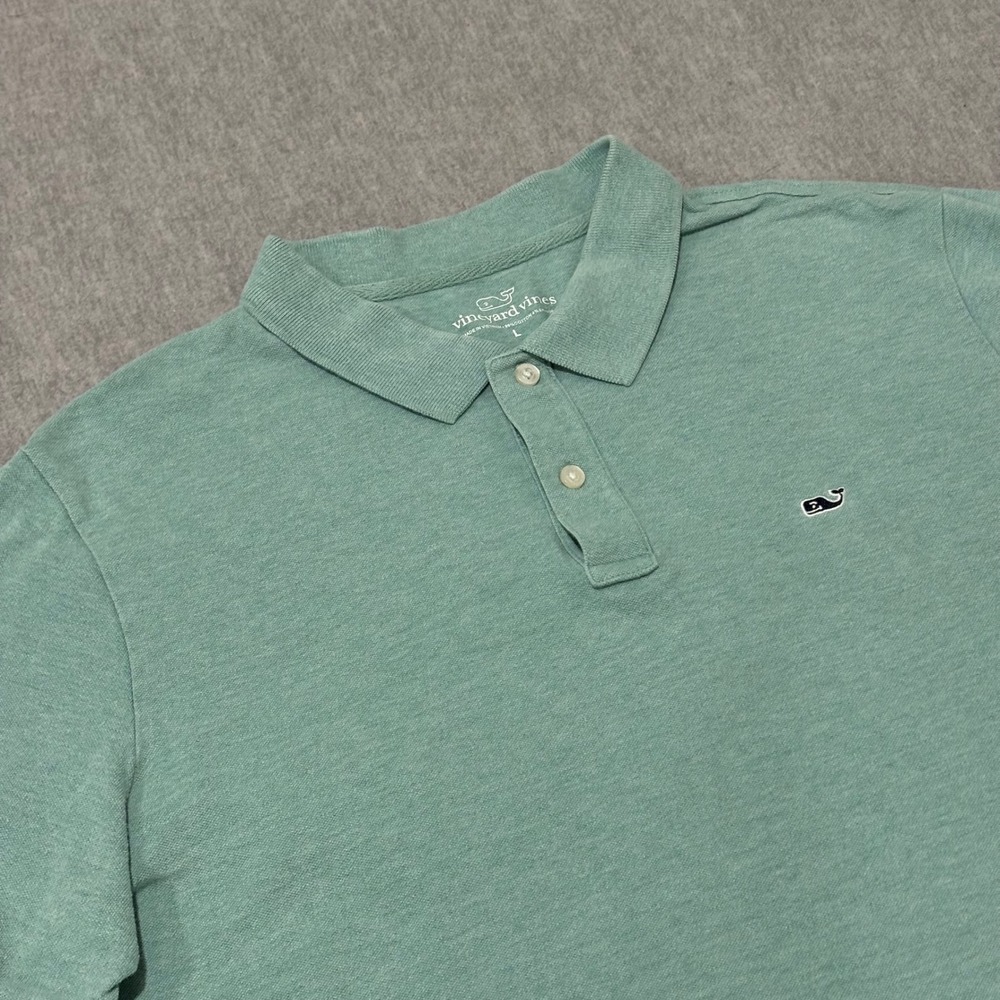 Vineyard Vines Mens Large Sage Green Heathered Cotton Spandex Pique Polo Shirt